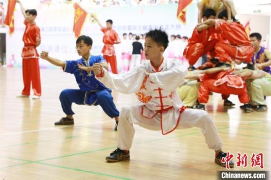 2019年國(guó)際五祖拳暨南少林傳統(tǒng)武術(shù)大賽開幕式演出?！×挚?攝